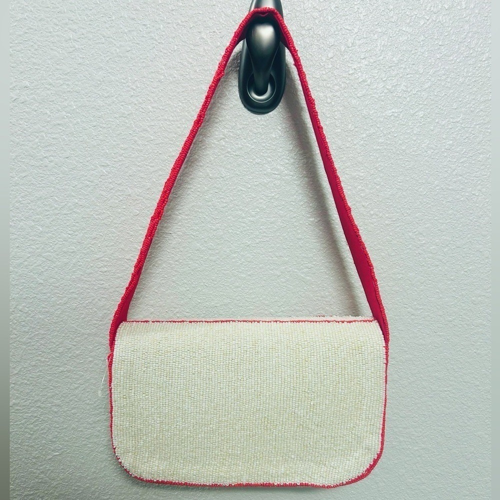 Handcrafted Red Rose Beaded Shoulder Bag - Picture 2 of 6